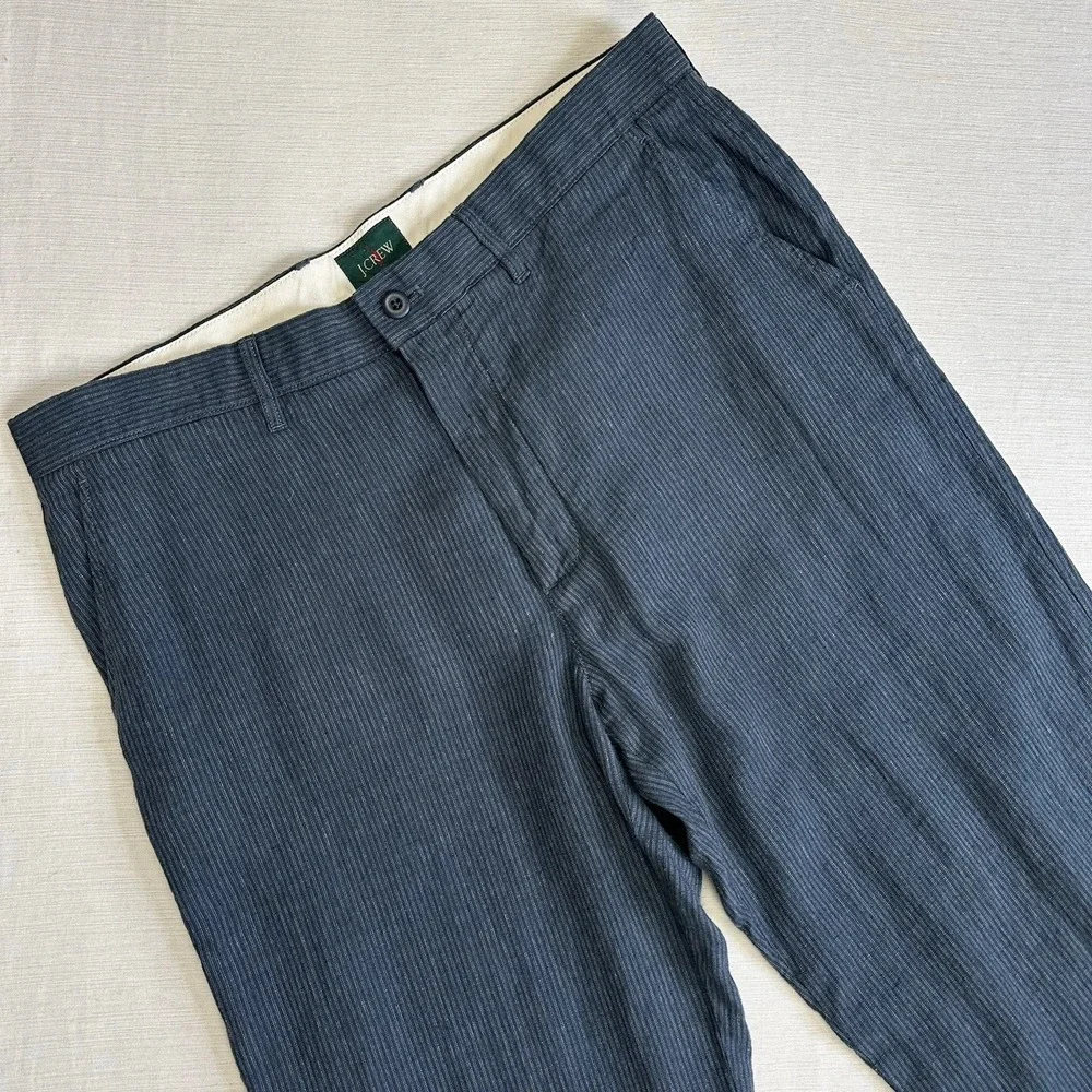 J Crew Oarsman 100% Linen Pants Straight Leg Stripe Beach Men Fits 36x31.5 Blue